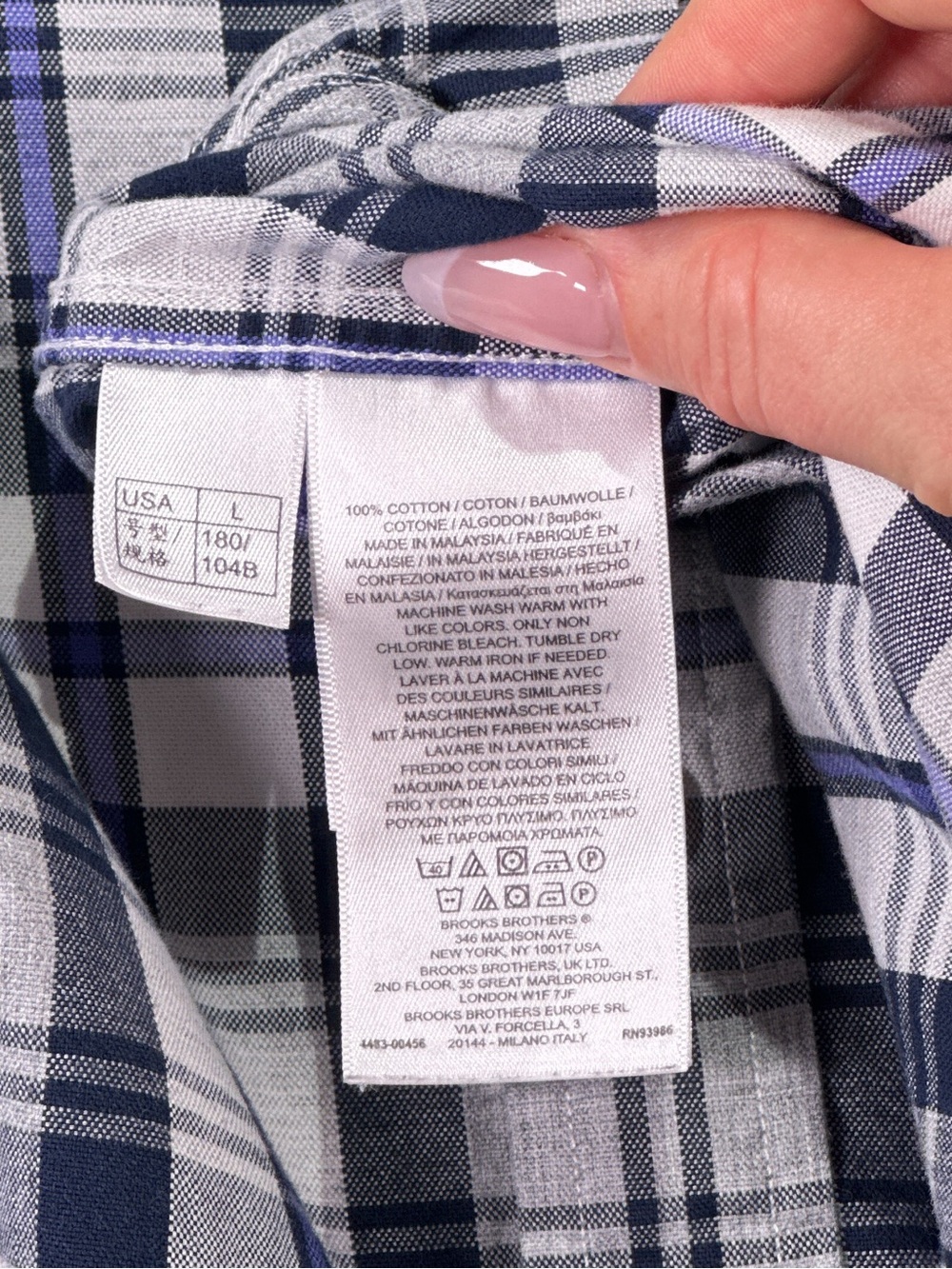 Brooks Brothers Red Fleece Plaid Button Down Shirt Cotton Navy Light Blue L - Picture 10 of 10